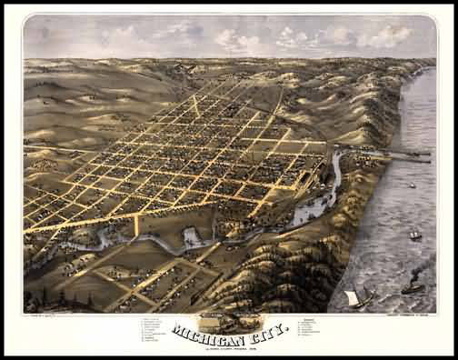 Michigan City 1869 Panoramic Drawing